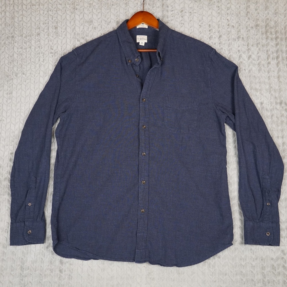 J Crew Brushed Twill Shirt Mens XL Navy Blue Re-Imagined Slim Fit Cotton